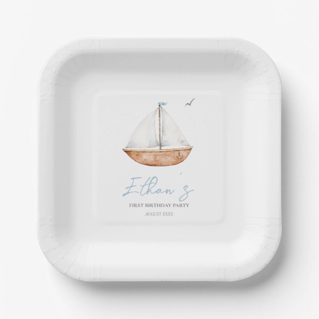 Charming Rustic Sailboat Geburtstag Pappteller (Vorderseite)
