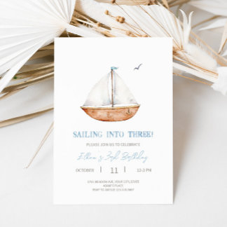 Charming Sailboat 3. Geburtstags-Party Einladung