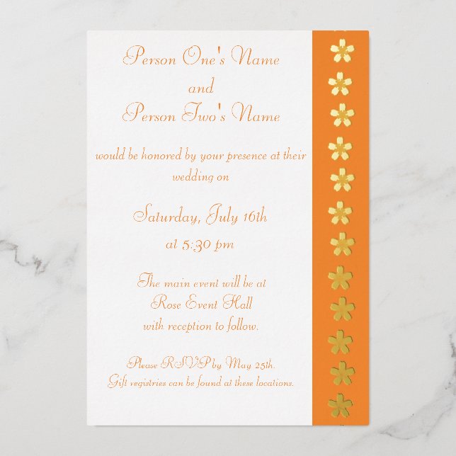 Charming Sakura dans Orange Foil Invitation (Recto)