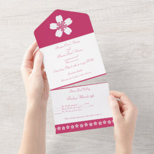 Charming Sakura in Raspberry All In One Einladung