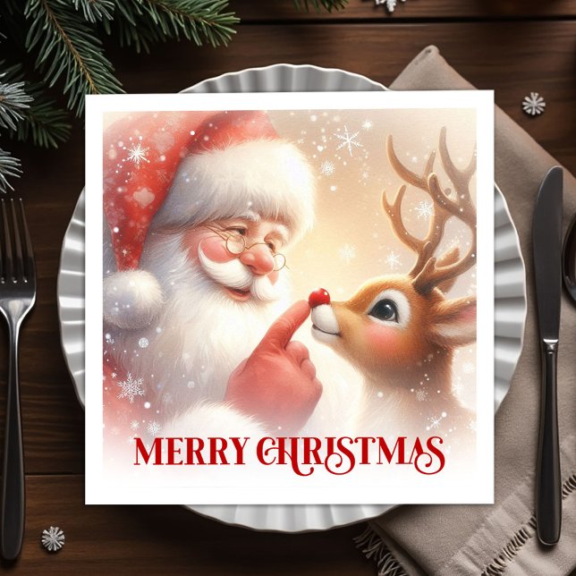 Charming Santa and Rudolph Christmas Napkins Dinne Serviette (Charming Santa and Rudolph Christmas Napkins Dinner Tableware

)