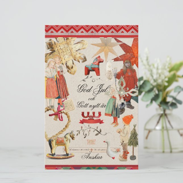 Charming Scandinavian Folk Christmas Wallpaper – V Briefpapier (Stehend Vorderseite)