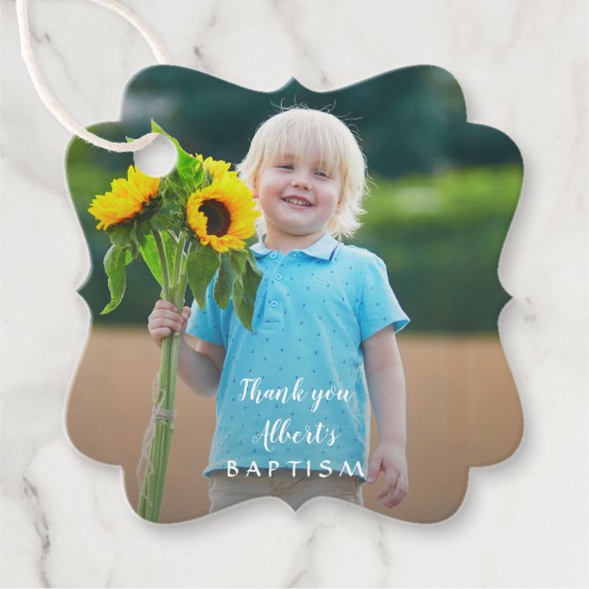 Charming Simple Boy Foto Taufe Geschenkanhänger (Vorderseite)