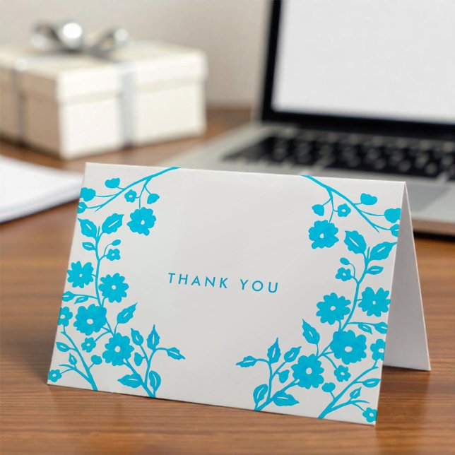 Charming Sky Blue Blumen Folk Danke Custom Karte (Von Creator hochgeladen)