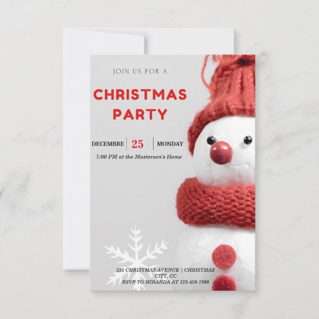 Charming Snowman Noël Party Invitations (Devant)