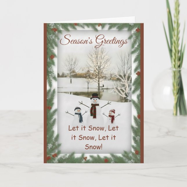 Charming snowmen serene winter landscape karte (Vorderseite)