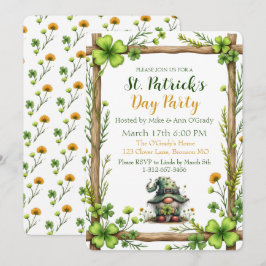 Charming Spring Clover & Gnome Invitation  Einladung