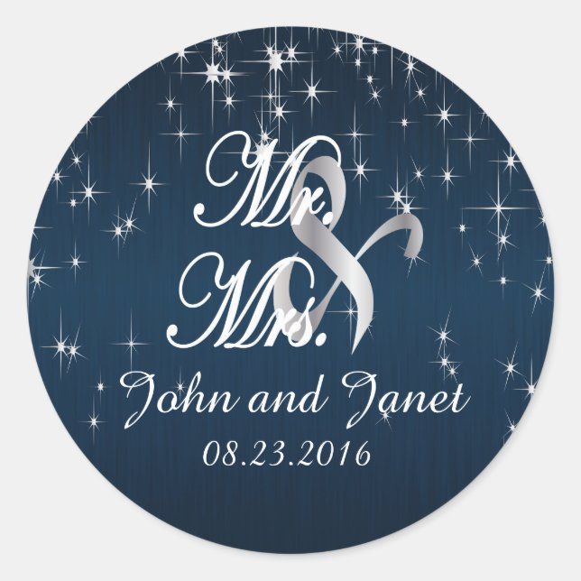 Charming Star Struck Wedding in Navy Blue 2 Runder Aufkleber (Vorderseite)