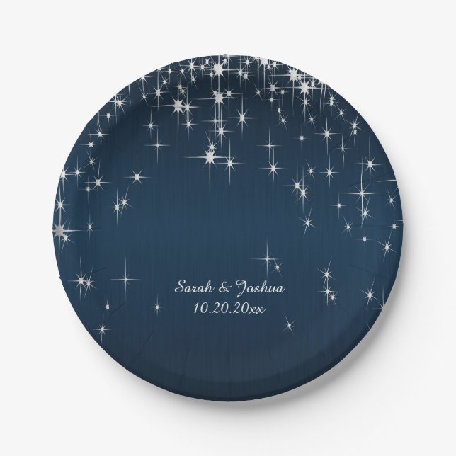 Charming Star Struck Wedding | Navy Blue Pappteller (Vorderseite)