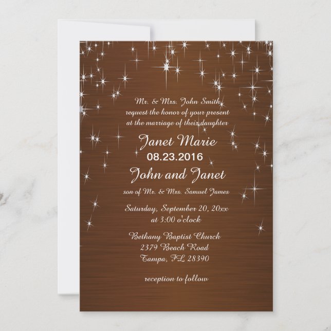 Charming Star Struck Wedding | Schokoladenbraun Einladung (Vorderseite)