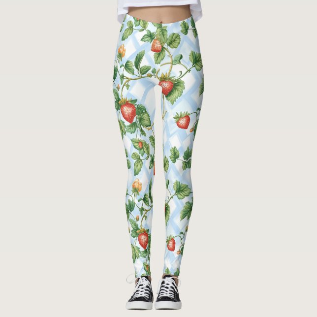 Charming Strawberry & Leaf Muster - Vintag Leggings (Vorderseite)