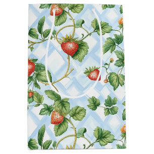 Charming Strawberry & Leaf Muster - Vintag Mittlere Geschenktüte
