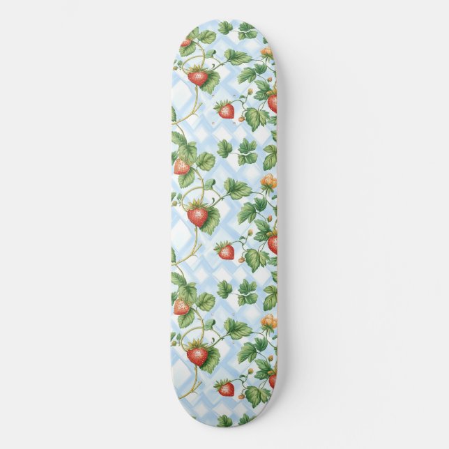 Charming Strawberry & Leaf Muster - Vintag Skateboard (Vorderseite)