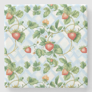 Charming Strawberry & Leaf Muster - Vintag Steinuntersetzer