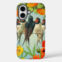 Charming Swallows and Floral iPhone Case"