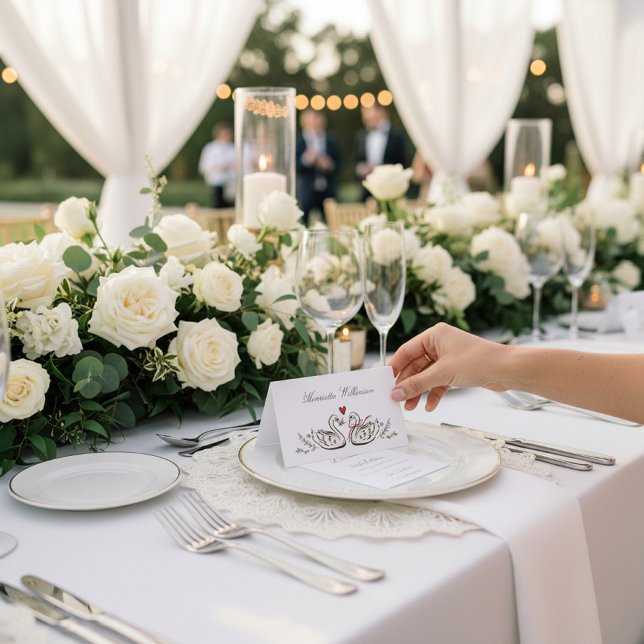 Charming Swan Pair Wedding Place Cards Dankeskarte (Von Creator hochgeladen)