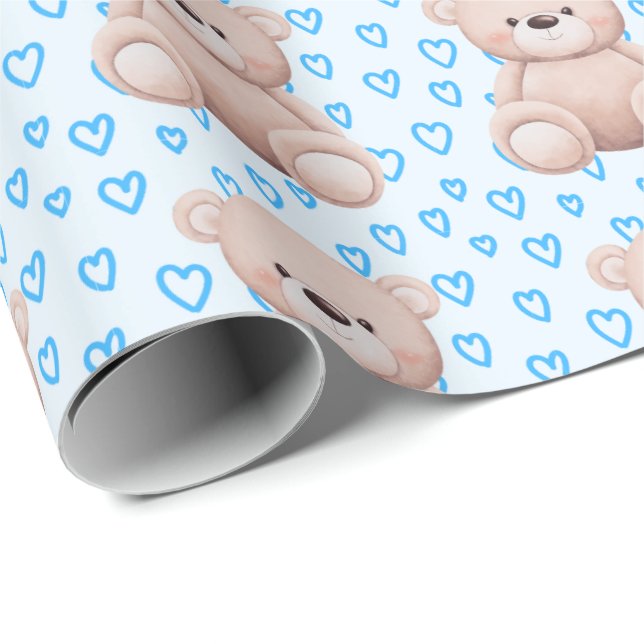 Charming Teddy Bear Gift Wrap - für Baby Boy Geschenkpapier (Rolleneckpunkt)