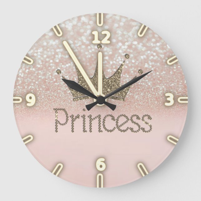 Charming Tiara, Princess, Glittery Bokeh Große Wanduhr (Vorderseite)