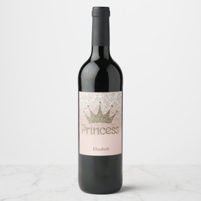 Charming Tiara, Prinzessin, Glitzer Bokeh Weinetikett (Vorderseite)