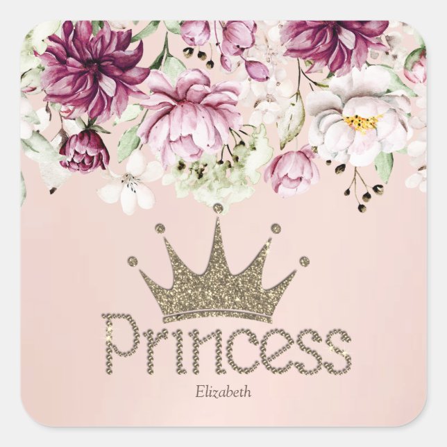 Charming Tiara, Prinzessin, Schlüsselanhänger Flor Quadratischer Aufkleber (Vorderseite)