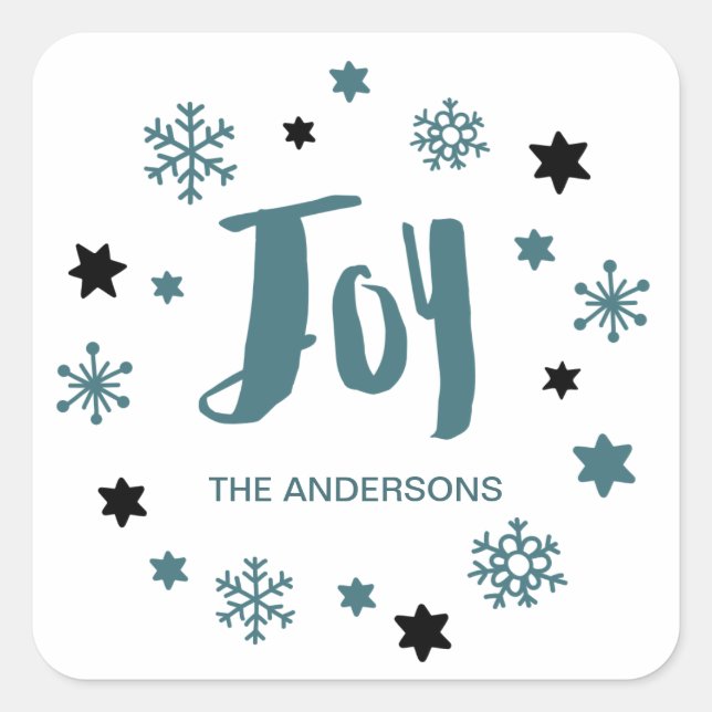 Charming Trendy Joy Blue Green Holiday Quadratischer Aufkleber (Vorderseite)