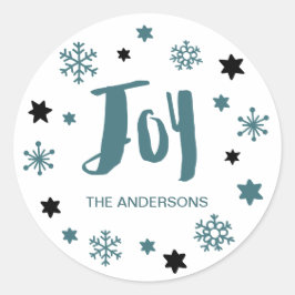 Charming Trendy Joy Blue Green Holiday Runder Aufkleber