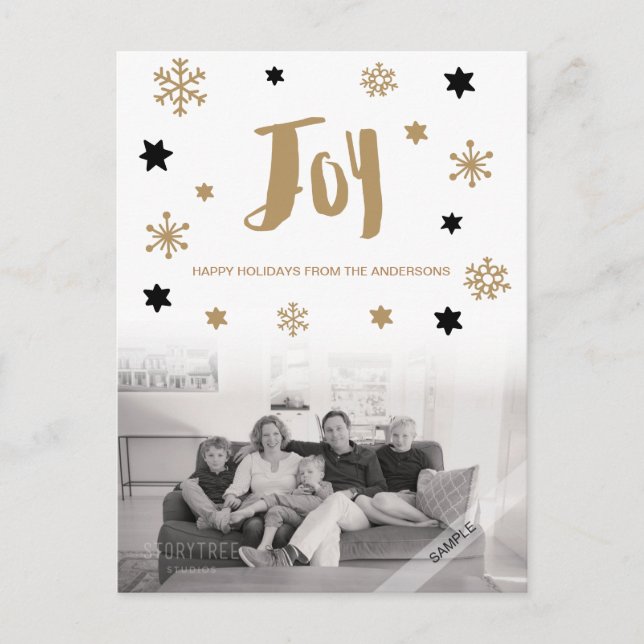 Charming Trendy Joy Holiday Foto Feiertagspostkarte (Vorderseite)
