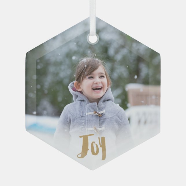 Charming Trendy Joy Holiday Foto Ornament Aus Glas (Vorderseite)