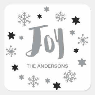 Charming Trendy Joy Silver Holiday Quadratischer Aufkleber