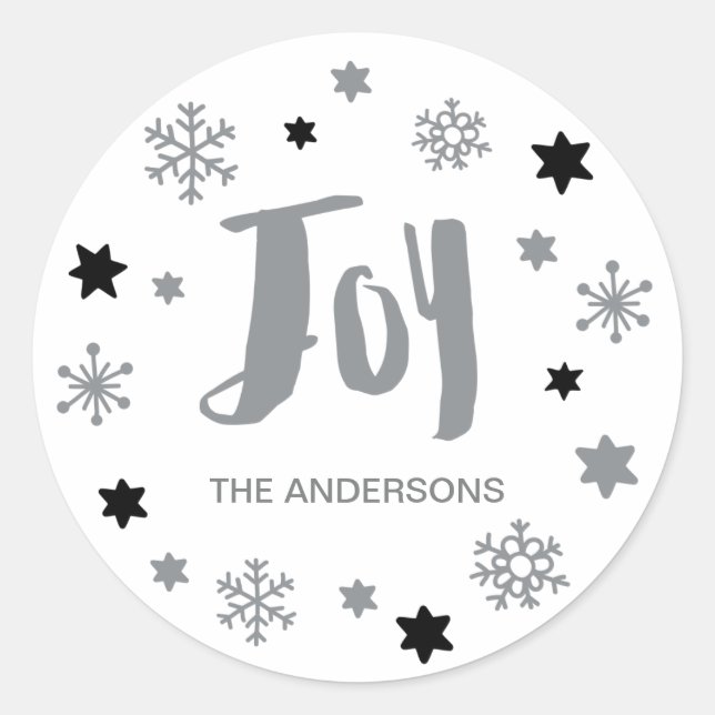 Charming Trendy Joy Silver Holiday Runder Aufkleber (Vorderseite)