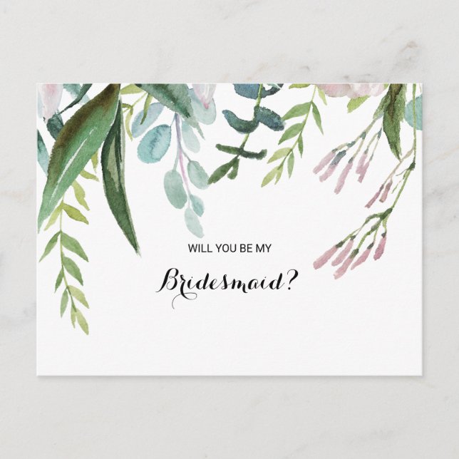 Charming Tropical Floral & Greenery Bridesmaid Einladungspostkarte (Vorderseite)