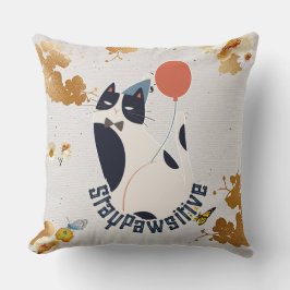 Charming Tuxedo Cat Stay Pawsitive Elegant Throw P Kissen