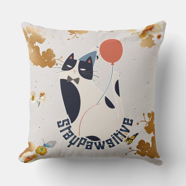Charming Tuxedo Cat Stay Pawsitive Elegant Throw P Kissen (Vorderseite)