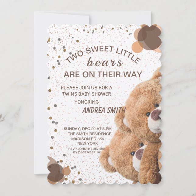 Charming Twin Bears Baby Invitation (Devant)