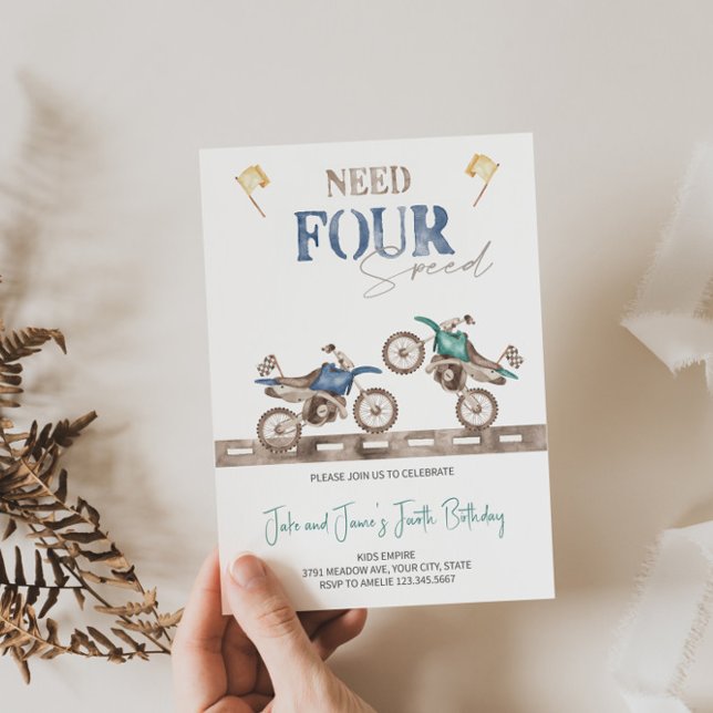 Charming Twins Dirt Bike 4. Geburtstag Einladung (Von Creator hochgeladen)