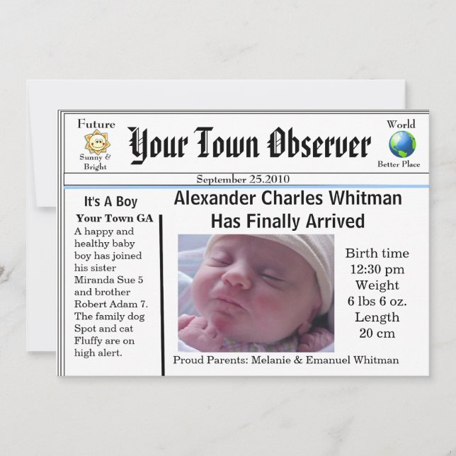 Charming & Unique Baby Birth Ankündigung (Vorderseite)