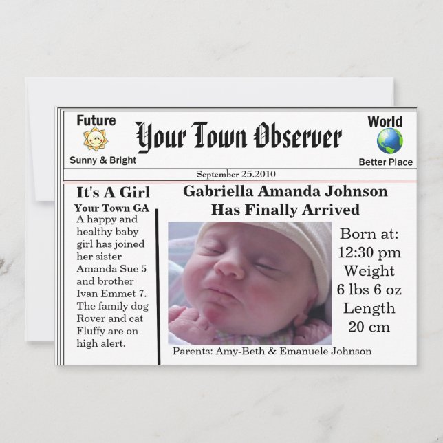 Charming & Unique Baby Birth Ankündigung (Vorderseite)