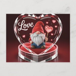 Charming Valentine Gnome in Crystal Heart Display Postkarte