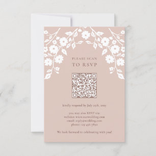Charming Vintag Pink Folk Blume Blumencode QR Code RSVP Karte