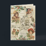 Charming Vintage Christmas Ephemera Collage Feiertagskarte<br><div class="desc">Feierliche und charmante Weihnachtscollage mit Vignetten niedlich lächelnder,  im Winter gekleideter Kinder,  Weihnachtsmusik und -texte,  eingravierte Santa Illustration,  Strümpfe,  die über dem Herzen hängen,  Kiefernspieße aus heiligen und winterlichen Kiefern auf einem bedrückten Pergament-Hintergrund.</div>
