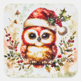 Charming Vintage Christmas Owl Quadratischer Aufkleber