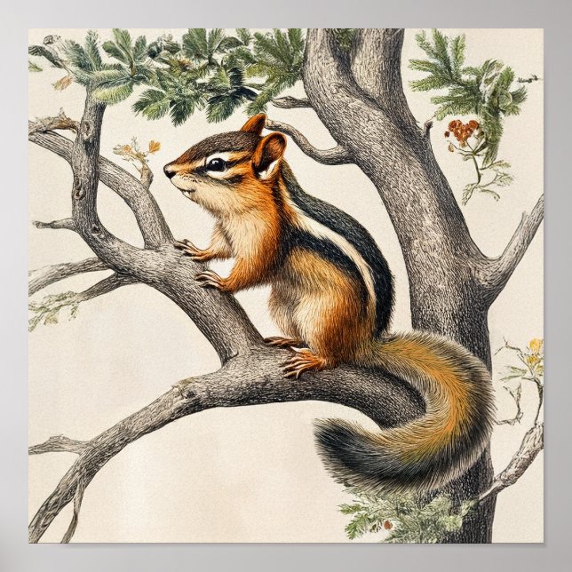 Charming Vintage Illustration eines Chipmunk Poster (Vorne)