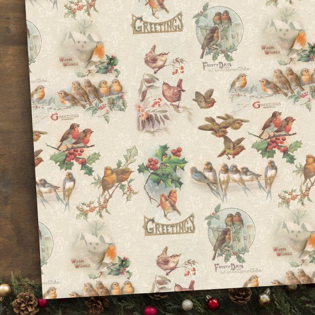 Charming Vintage Weihnachtsvögel und Holly Seidenpapier (Von Creator hochgeladen)