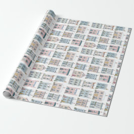 Charming Watercolor Christmas Houses Giftwrap Geschenkpapier