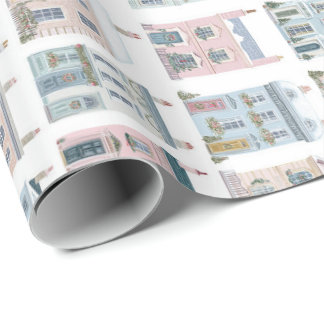 Charming Watercolor Christmas Houses Giftwrap Geschenkpapier
