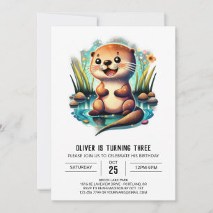 Charming Watercolor Otter Invitation Anniversaire