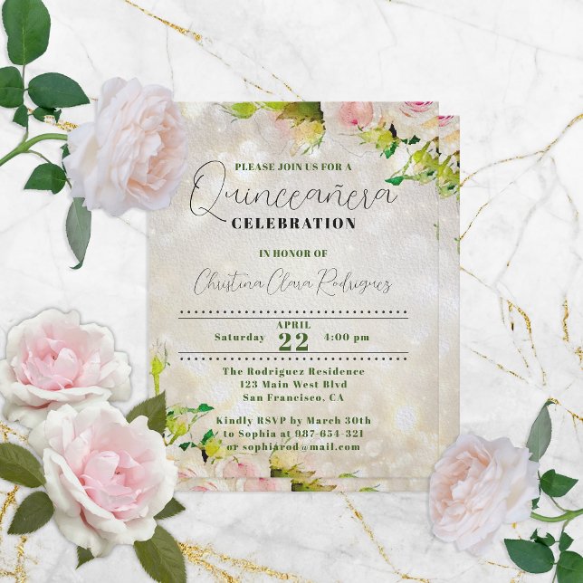 Charming Watercolor Roses Quinceañera Invitation (Créateur téléchargé)