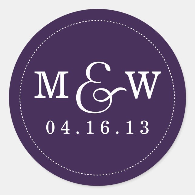 Charming Wedding Monogram Sticker Eggplant Lila (Vorderseite)