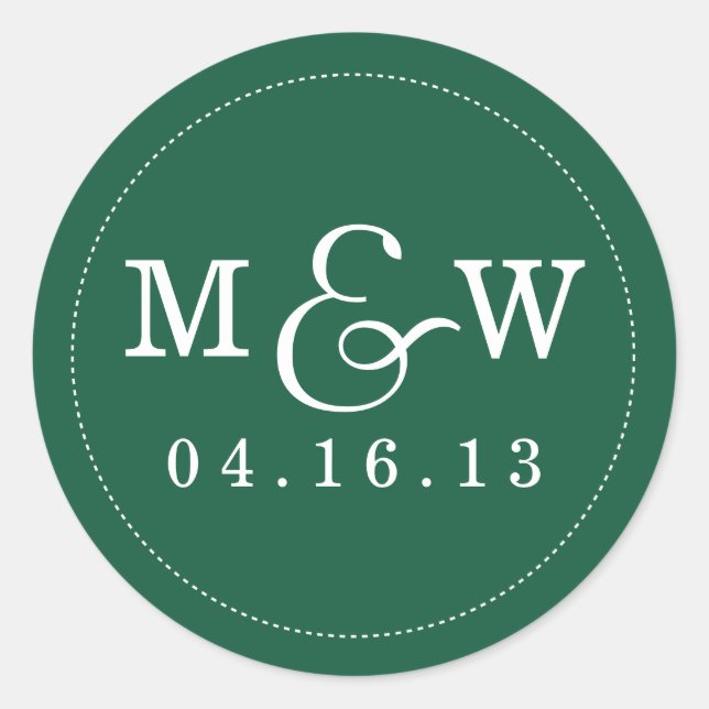 Charming Wedding Monogram Sticker Emerald Green (Vorderseite)