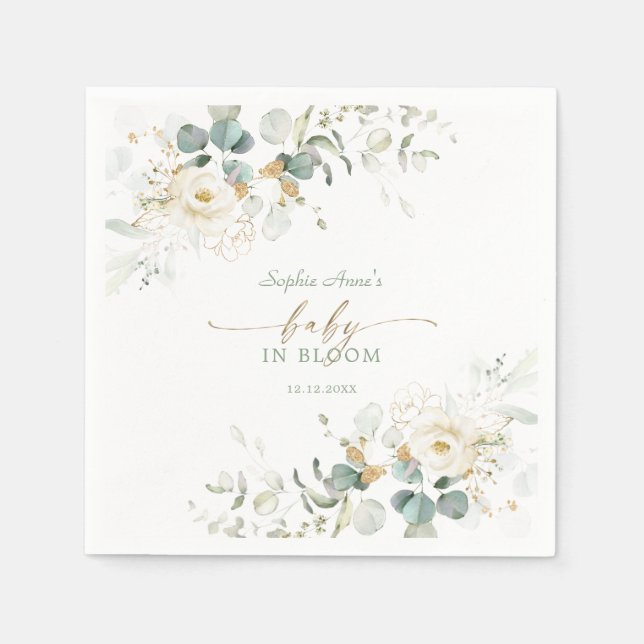 Charming White Floral Airy Leaves Baby in Bloom  Serviette (Vorderseite)